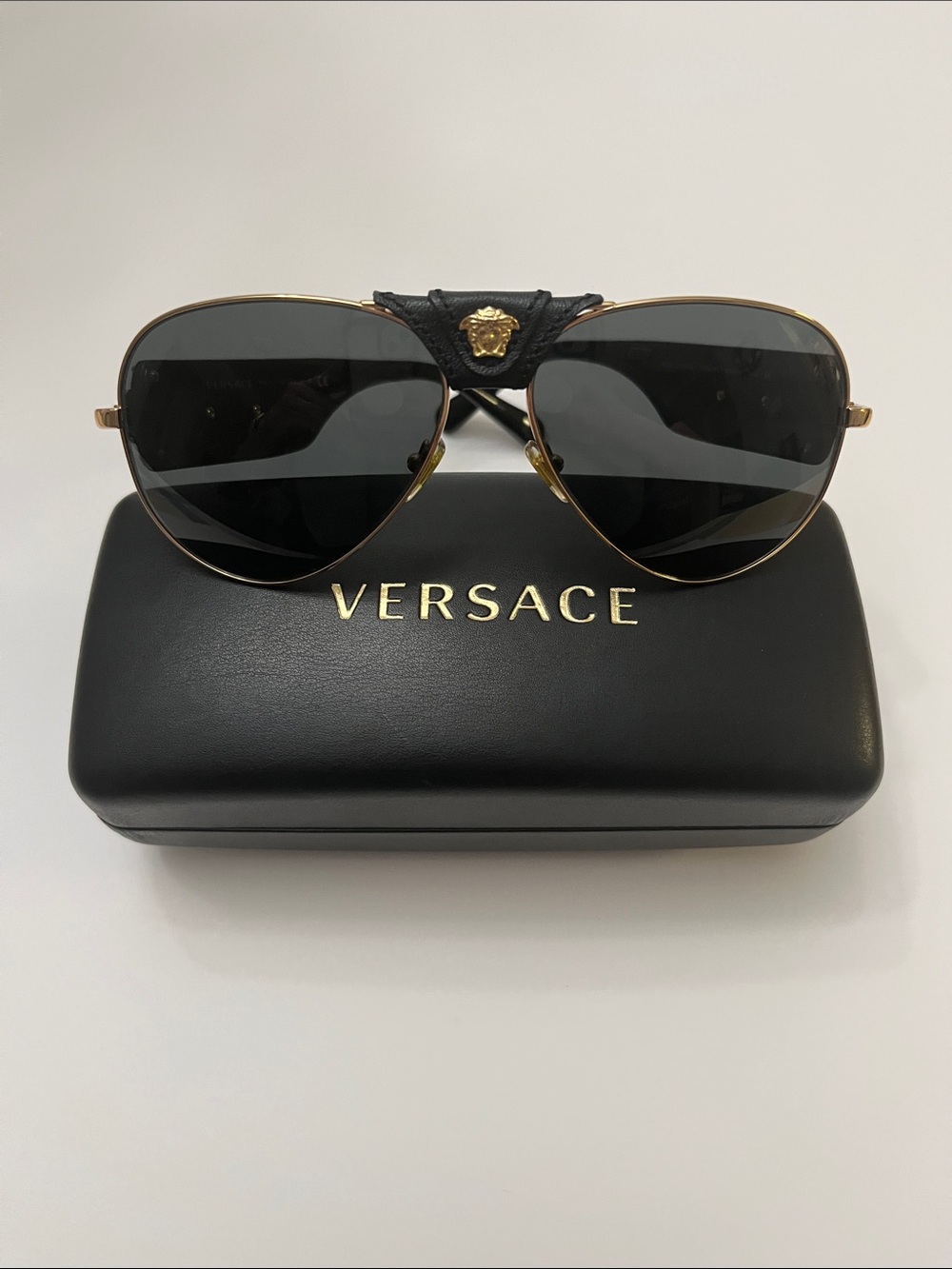 Versace Men’s/Unisex Black & Gold Pilot Sunglasses with Medusa Crest